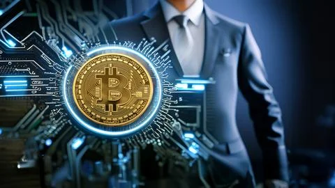 Bitcoin with technology Stock Photos