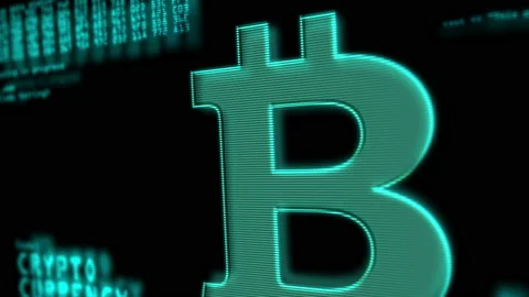 Bitcoin Tether Ethereum mining symbols digital screen Video stock 141687325