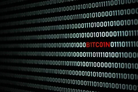 BITCOIN text and binary code Stock Illustration