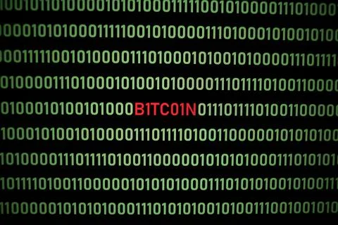 BITCOIN text and binary code Stock Illustration