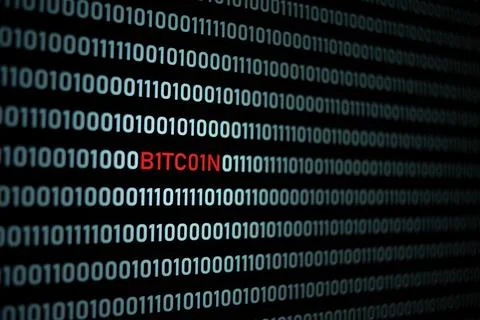 BITCOIN text and binary code Stock Illustration