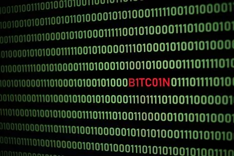 BITCOIN text and binary code Stock Illustration