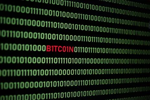 BITCOIN text and binary code Stock Illustration