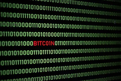 BITCOIN text and binary code Stock Illustration