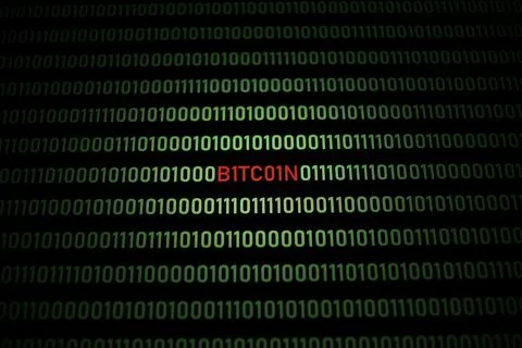 BITCOIN text and binary code Stock Illustration