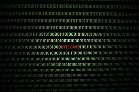 BITCOIN text and binary code Stock Illustration