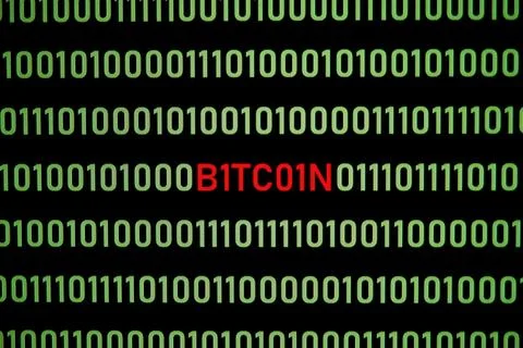 BITCOIN text and binary code Stock Illustration