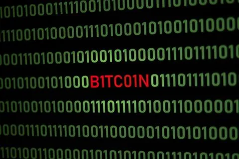 BITCOIN text and binary code Stock Illustration