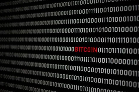 BITCOIN text and binary code Stock Illustration