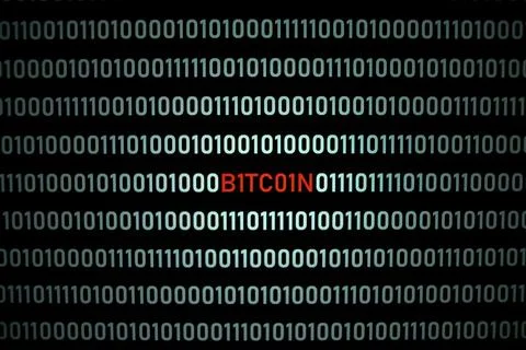 BITCOIN text and binary code Stock Illustration