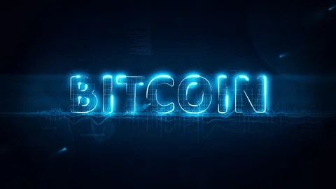 Bitcoin text on blue Background Stock Footage 107677118