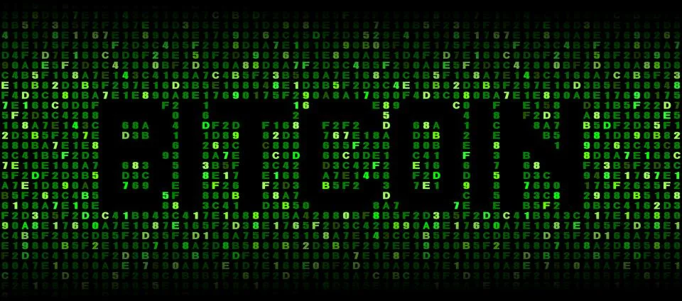 Bitcoin text on hex code illustration Stock Illustration