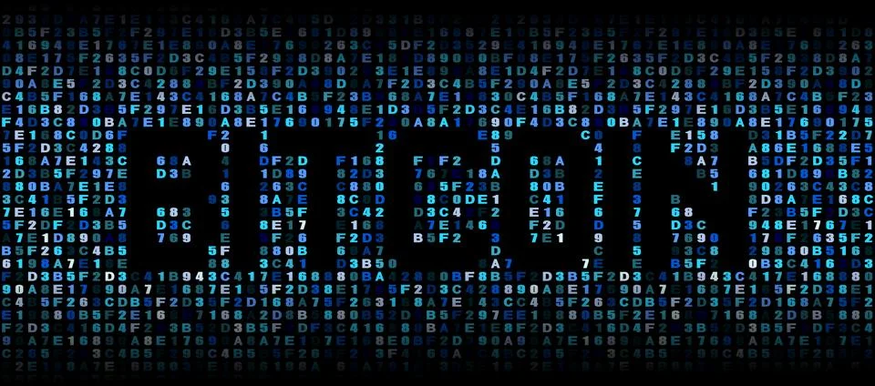 Bitcoin text on hex code illustration Stock Illustration