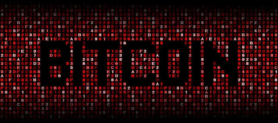 Bitcoin text on hex code illustration Stock Illustration