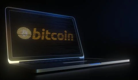 Bitcoin text made with computer code on the laptop screen. Cryptocurrency mining Stock Illustration