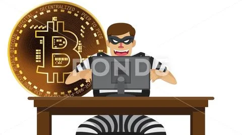 Bitcoin Thief On White İsolated Stock Illustration