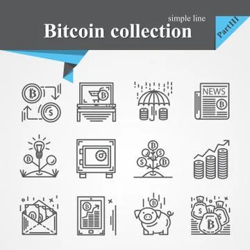 Bitcoin thin line icon set Stock Illustration