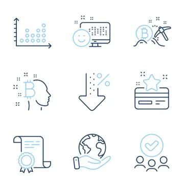 Bitcoin think, Dot plot and Smile icons set. Loyalty card, Bitcoin mining and Ilustración de archivo