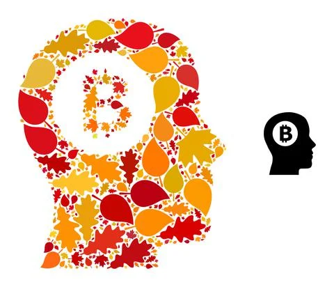Bitcoin Thinking Autumn Collage Icon with Fall Leaves Stock Illustration