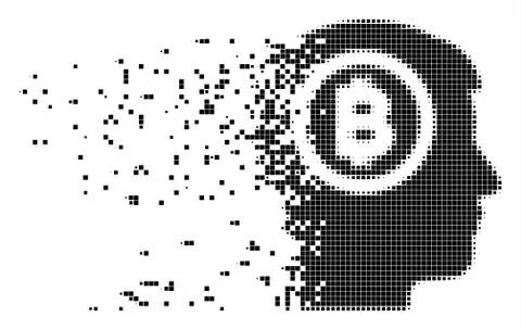 Bitcoin Thinking Head Dispersed Pixel Icon Illustrazione stock