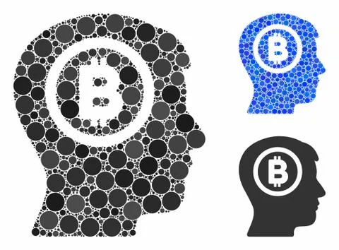 Bitcoin thinking head Mosaic Icon of Circle Dots Stock Illustration