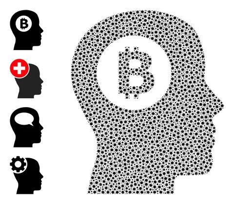 Bitcoin Thinking Mosaic with Small Virus Infection Icons イラスト素材