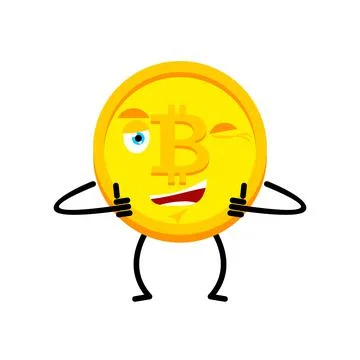 Bitcoin thumbs up and winks. Cryptocurrency happy emoji. joyful Vector illust Stock Illustration