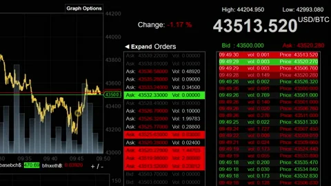 Bitcoin ticker trading screen showing record high priced cryptocurrency Video stock 148105605