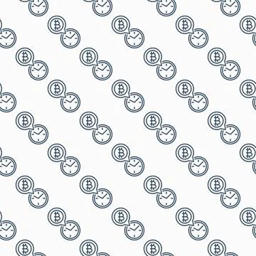 Bitcoin Time vector Cryptocurrency Clock outline seamless pattern Stock Illustration