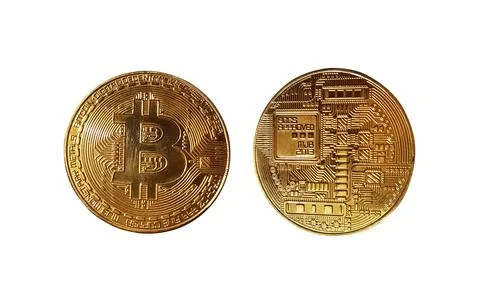 Bitcoin token isolated on white background: face and reverse sides Stock Illustration