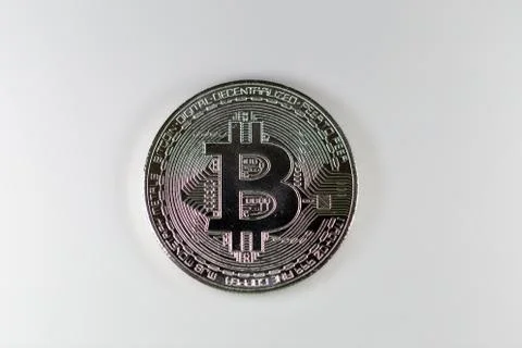 Bitcoin token isolated on white background.  Stock Photos