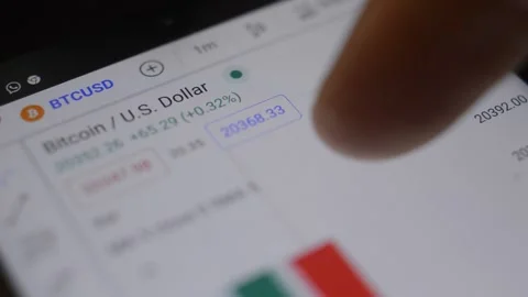 Bitcoin trading chart. man's hand analyzing price of the bitcoin crypto. Video stock 205887034