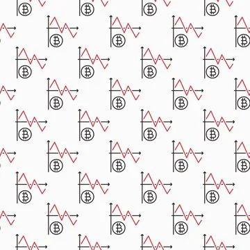 Bitcoin Trading Graph vector Cryptocurrency seamless pattern in outline style Stock Illustration