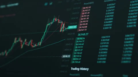 Bitcoin Trading with Price Evolution, Cryptocurrency Exchange Chart Online Stock Footage 171822666