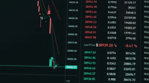 Bitcoin Trading with Price Evolution, Cryptocurrency Exchange Chart Online Stock Footage 171822714