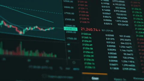 Bitcoin Trading with Price Evolution, Cryptocurrency Exchange Chart Online Stock Footage 198799753