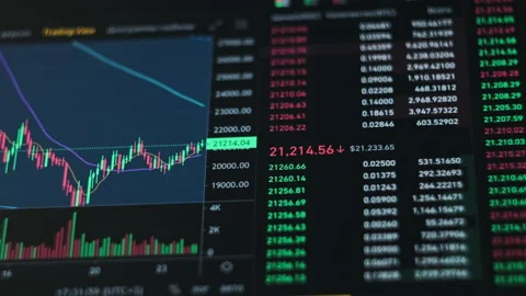 Bitcoin Trading with Price Evolution, Cryptocurrency Exchange Chart Online Stock Footage 199780710