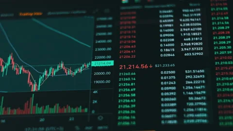 Bitcoin Trading with Price Evolution, Cryptocurrency Exchange Chart Online Stock Footage 200329303