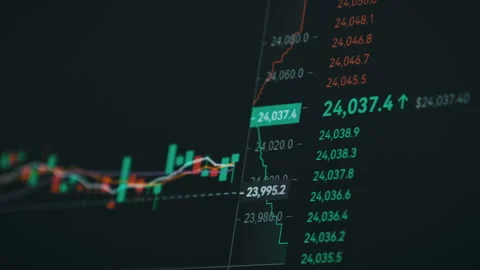 Bitcoin Trading with Price Evolution, Cryptocurrency Exchange Chart Online Stock Footage 204145246