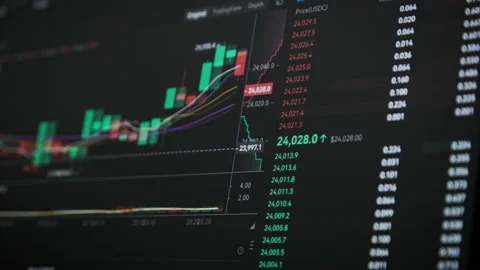 Bitcoin Trading with Price Evolution, Cryptocurrency Exchange Chart Online Stock Footage 205279915