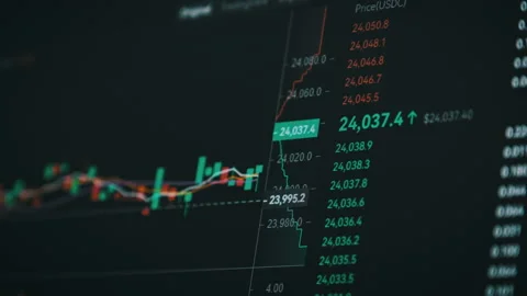 Bitcoin Trading with Price Evolution, Cryptocurrency Exchange Chart Online Stock Footage 208948379