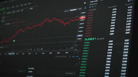Bitcoin Trading with Price Evolution, Cryptocurrency Exchange Chart Online Stock Footage 209161318