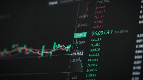Bitcoin Trading with Price Evolution, Cryptocurrency Exchange Chart Online Stock Footage 209338128