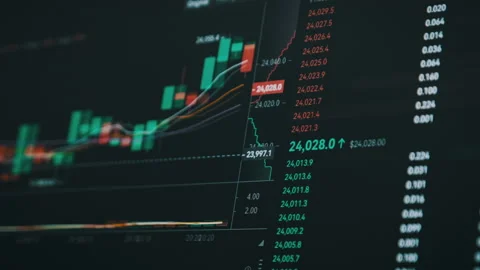 Bitcoin Trading with Price Evolution, Cryptocurrency Exchange Chart Online Stock Footage 209680953