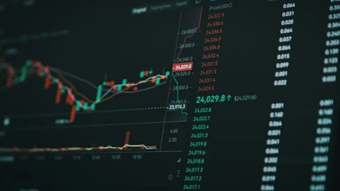 Bitcoin Trading with Price Evolution, Cryptocurrency Exchange Chart Online Stock Footage 209685070