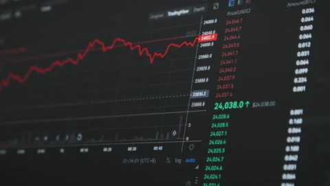 Bitcoin Trading with Price Evolution, Cryptocurrency Exchange Chart Online Stock Footage 209687112