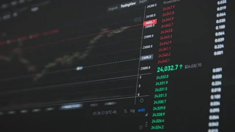 Bitcoin Trading with Price Evolution, Cryptocurrency Exchange Chart Online Stock Footage 210083217