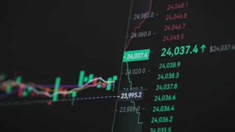 Bitcoin Trading with Price Evolution, Cryptocurrency Exchange Chart Online Stock Footage 210540741