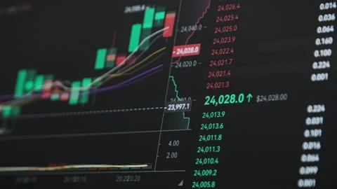 Bitcoin Trading with Price Evolution, Cryptocurrency Exchange Chart Online Stock Footage 210797523
