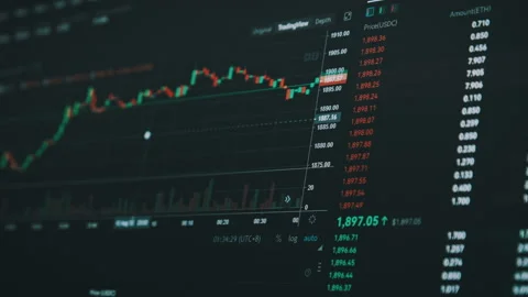 Bitcoin Trading with Price Evolution, Cryptocurrency Exchange Chart Online Stock Footage 211124595
